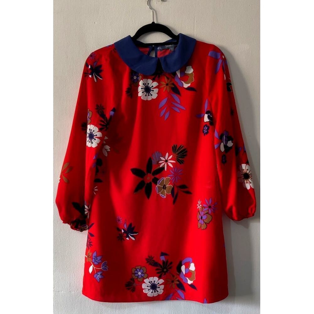 Modcloth‎ Red Floral Peter Pan Collar Shift Mini Dress Size XS